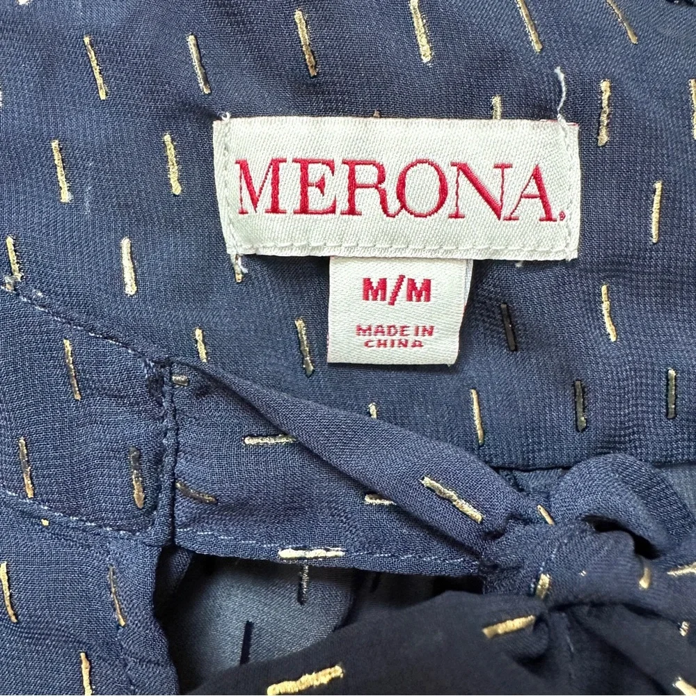 ❗️END OF YEAR SALE Merona Navy Blue Sleeveless Sheer Blouse with Bow Size M - Picture 5 of 6